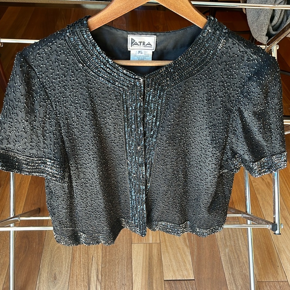 Vintage Silk Black Beaded Dressy Jacket